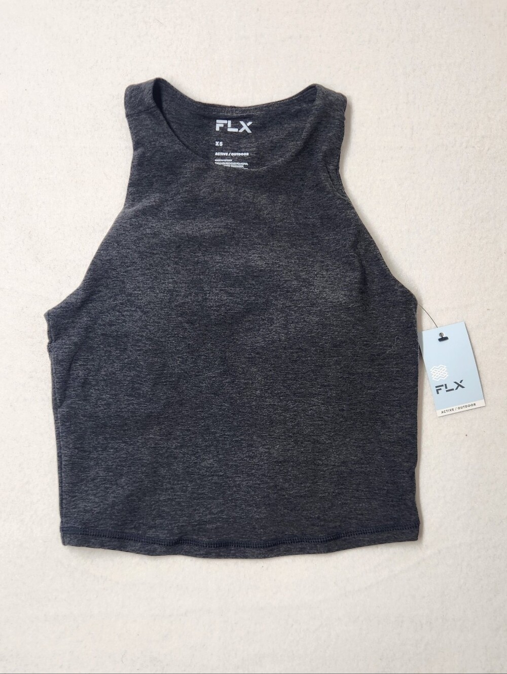 NWT FLX High Neck Crop Tank Top XS Charcoal Gray Built In Bra Padded Activewear